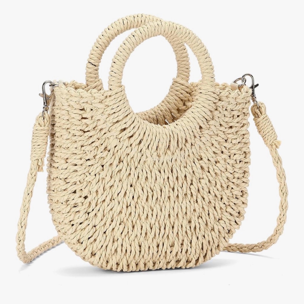 Boho Straw Beach Bag Woven Crochet Crossbody Top Handle